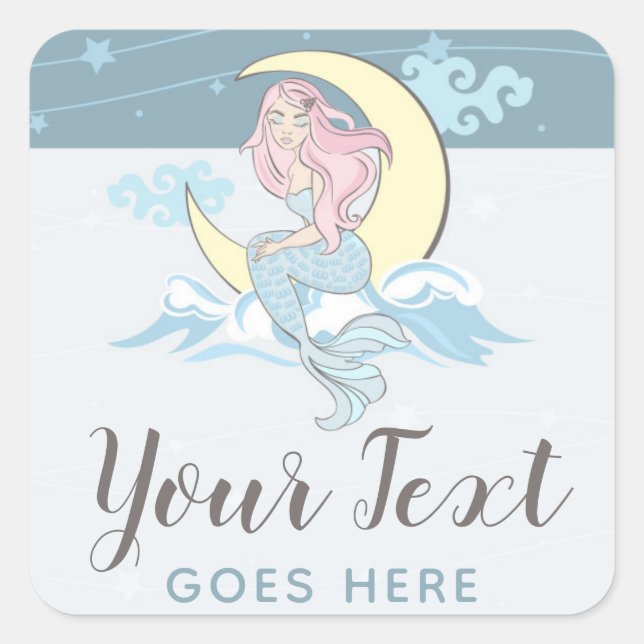 Mermaid Moon & Stars Mystical Sea Siren Custom Quadratischer Aufkleber (Vorderseite)