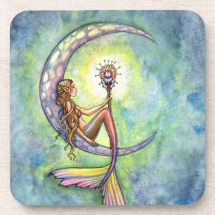 Mermaid Moon Watercolor Mermaid Molly Harrison Art Getränkeuntersetzer