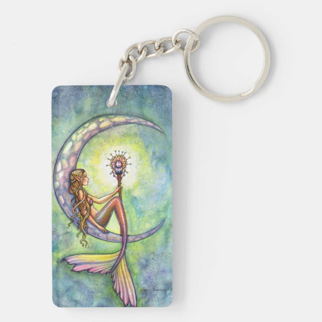 Mermaid Moon Watercolor Mermaid Molly Harrison Art Schlüsselanhänger (Rückseite)