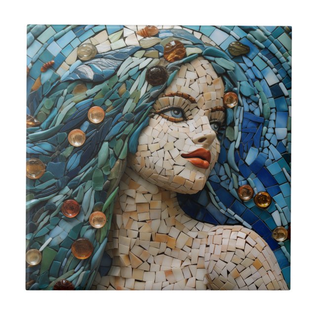 Mermaid Mosaic Nautical Themed Keramik Tile Fliese (Vorderseite)