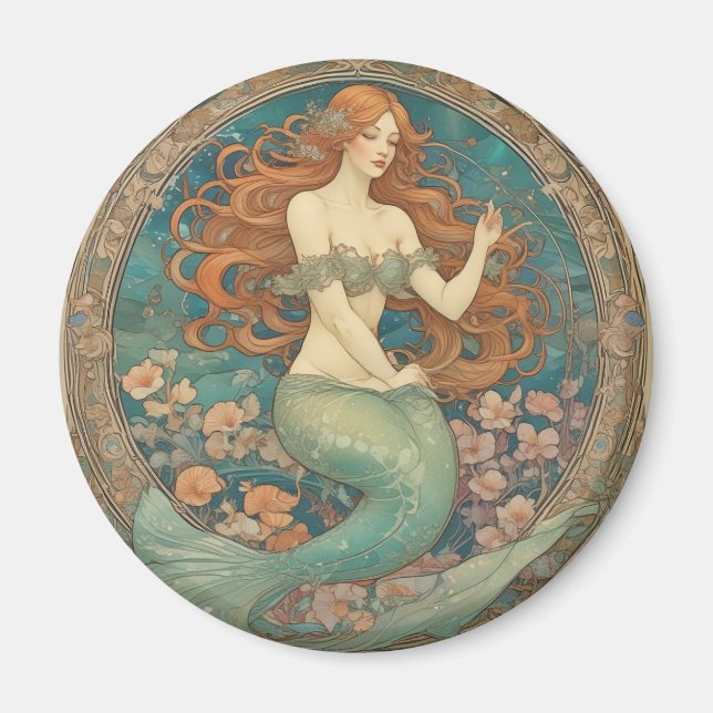 Mermaid Mucha Style Magnet (Vorne)
