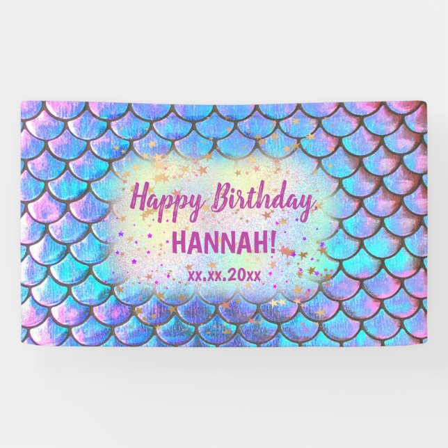 Mermaid Muster Happy Birthday Banner (Horizontal)