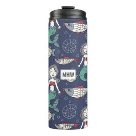 Mermaid Muster kundenspezifische Monogramm-Tumbler Thermosbecher