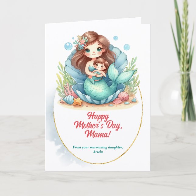 Mermaid Mutter Tag Schöne Nachricht Feiertagskarte (Vorderseite)