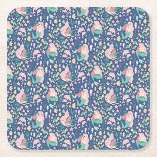 Mermaid Mutter Tochter Bonding Ocean Dark Version Rechteckiger Pappuntersetzer