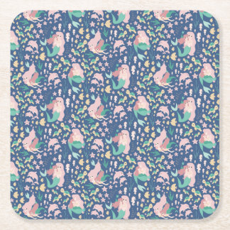 Mermaid Mutter Tochter Bonding Ocean Dark Version Rechteckiger Pappuntersetzer