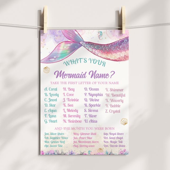 Mermaid Name Game Pastel Ocean Girl Poster (Von Creator hochgeladen)