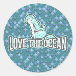 Mermaid Niedlich Blue Classic Round Aufkleber