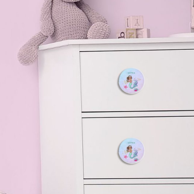 Mermaid Niedlich Blue Pink Starfish Personal Keramikknauf (Von Creator hochgeladen)