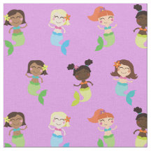 Mermaid Niedlich Cartoon Kids Print Fabric
