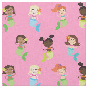 Mermaid Niedlich Cartoon Kids Print Fabric Stoff