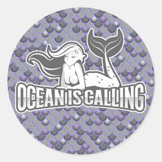 Mermaid Niedlich Gray Runder Aufkleber (Vorderseite)
