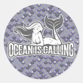 Mermaid Niedlich Gray Runder Aufkleber