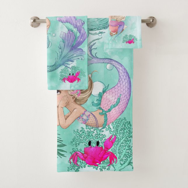 Mermaid Niedlich Green Starfish Personal Badhandtuch Set (Insitu)