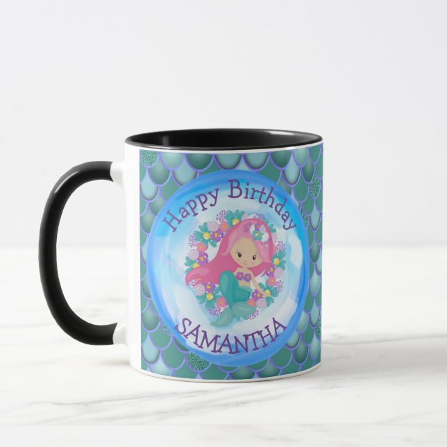 Mermaid Niedlich Happy BIRTHDAY BLAUE Tasse (Links)