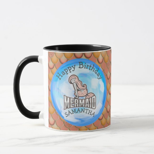 Mermaid Niedlich Happy BIRTHDAY PINK Tasse (Links)