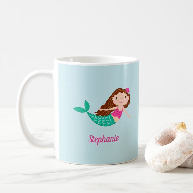 Mermaid Niedlich Personalisiert Blue Kaffeetasse (Mit Donut)