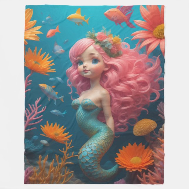 Mermaid Niedlich Pink Fleecedecke (Vorderseite)