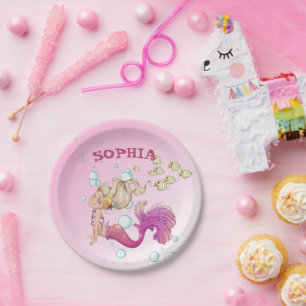 Mermaid Niedlich Pink Pink Papier Platte Pappteller
