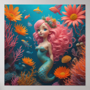 Mermaid Niedlich Pink Poster