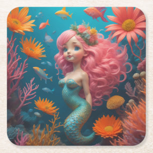 Mermaid Niedlich Pink Rechteckiger Pappuntersetzer