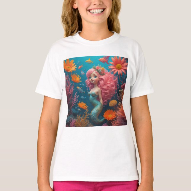 Mermaid Niedlich Pink T - Shirt (Vorderseite)