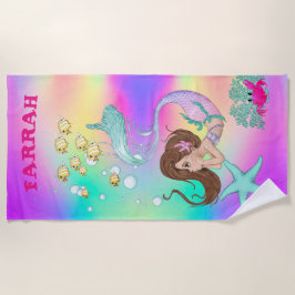 Mermaid Niedlich Rainbow Pink Starfish Dunkles Haa Strandtuch