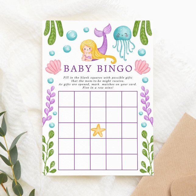 Mermaid Ocean Baby Shower Bingo Game Einladung (Von Creator hochgeladen)
