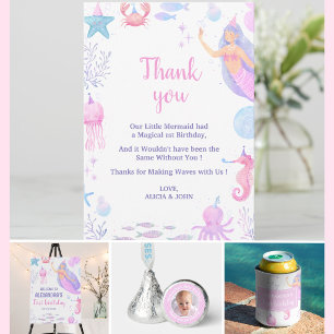 Mermaid Ocean Birthday Girl 1. Geburtstagsleben Dankeskarte