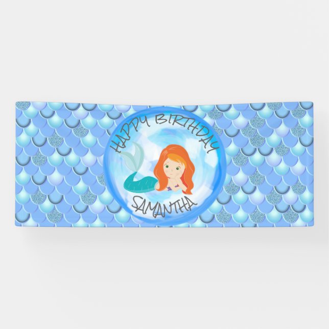 Mermaid Ocean Blue Scales Banner (Horizontal)