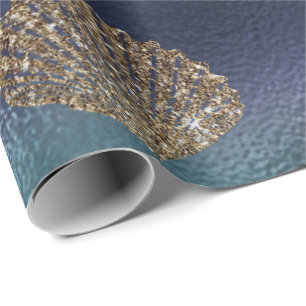 Mermaid Ocean Glitzer Blue Navy Gold Seashells Geschenkpapier