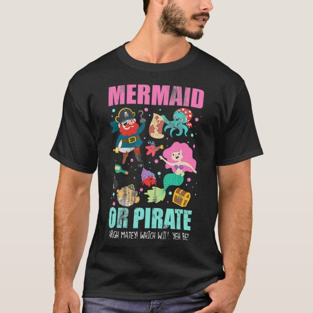 Mermaid oder Pirate Gender Reveal  T-Shirt (Vorderseite)