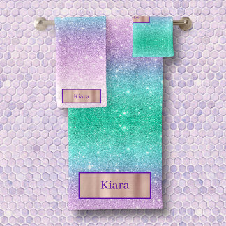 Mermaid Ombre Glitzer Individuelle Name Badetuch S Badhandtuch Set