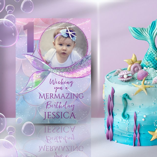 Mermaid One Photo 1st Birthday Card Karte (Von Creator hochgeladen)