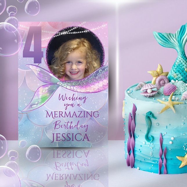 Mermaid One Photo 4th Birthday Card Karte (Von Creator hochgeladen)
