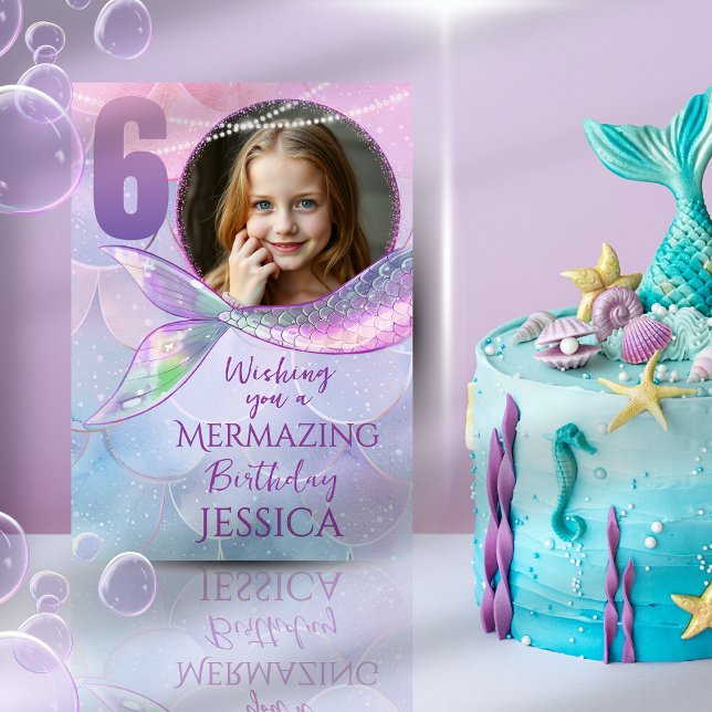 Mermaid One Photo 6th Birthday Card Karte (Von Creator hochgeladen)
