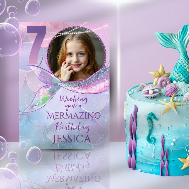 Mermaid One Photo 7th Birthday Card Karte (Von Creator hochgeladen)