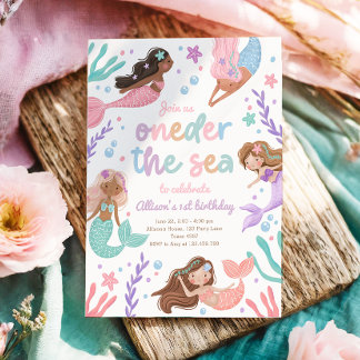 Mermaid Oneder Sea 1. Geburtstag Einladung