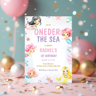 Mermaid Oneder Sea Pastel 1. Geburtstag Einladung