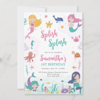Mermaid Oneder The Sea 1st Birthday Invitation Einladung