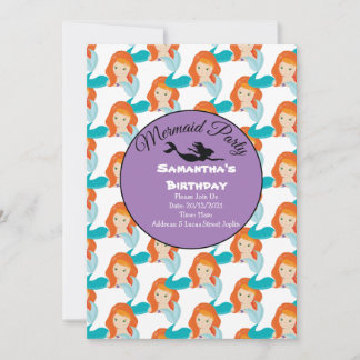 Mermaid Orange Party Girl Birthday Einladung