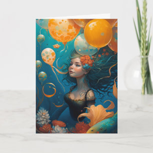 Mermaid Painting Birthday Balloons Karte