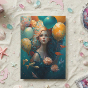 Mermaid Painting Birthday Balloons Karte
