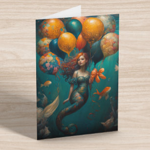 Mermaid Painting Birthday Balloons Karte