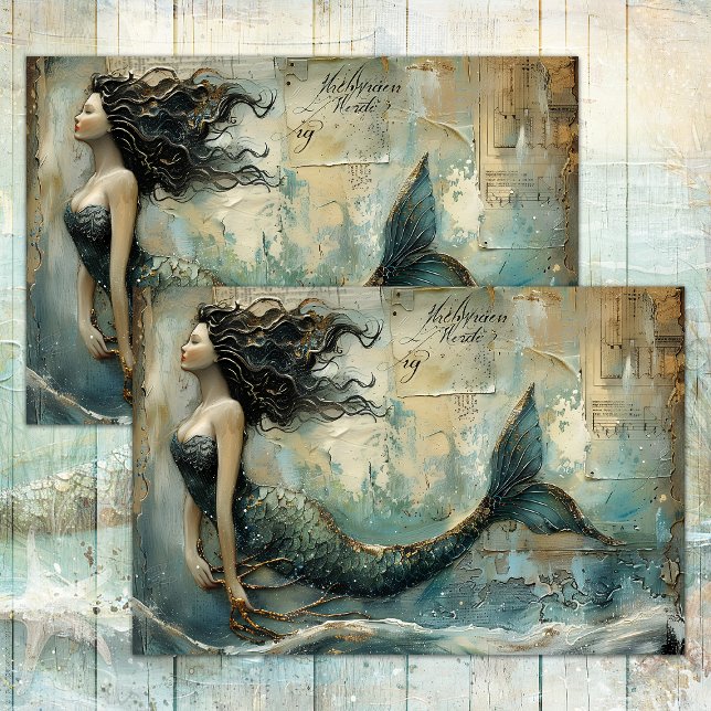 MERMAID PAINTING DISTRESSEITE GEMISCHTE MEDIENDECO SEIDENPAPIER (MERMAID PAINTING DISTRESSED MIXED MEDIA DECOUPAGE TISSUE PAPER)