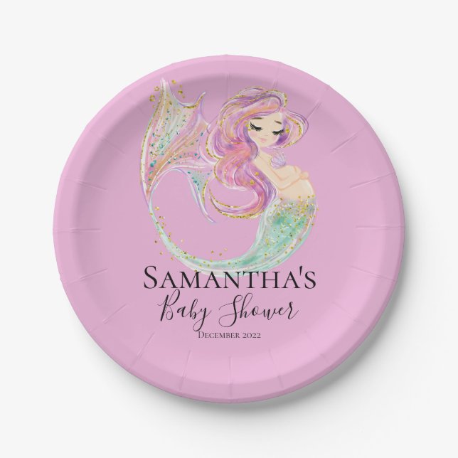 Mermaid Party Baby Showmutter Pappteller (Vorderseite)