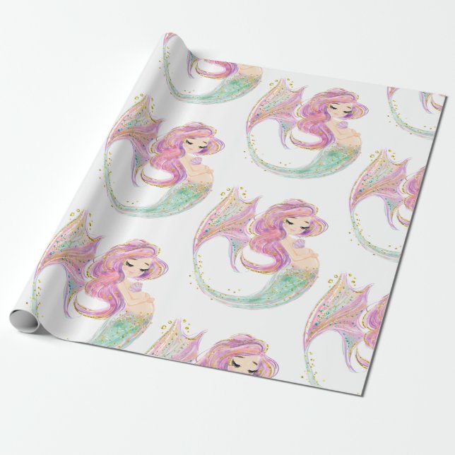 Mermaid PARTY BABY SHOWY WHITE Wrapping Paper Geschenkpapier (Ungerollt)