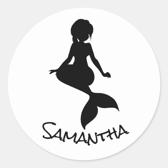 Mermaid Party Black Classic Round Aufkleber (Vorderseite)