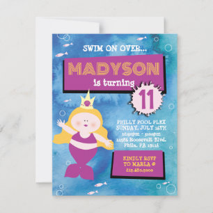 Mermaid Party Blue Gefärbte Krawatte Sea Life Gebu Einladung