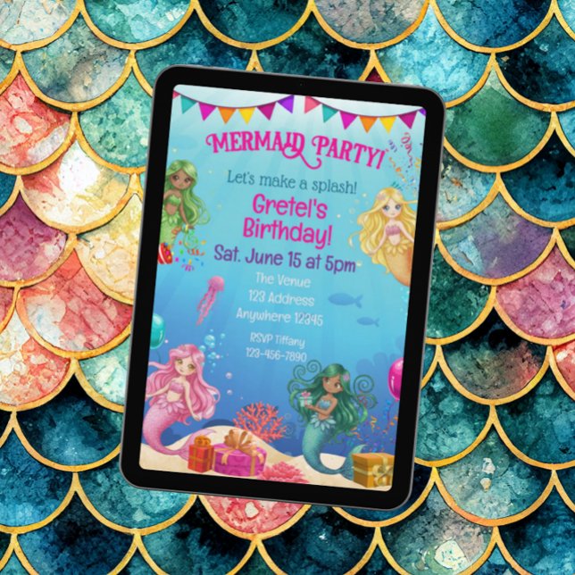 Mermaid Party, Colorful Underwater Birthday Einladung (Von Creator hochgeladen)